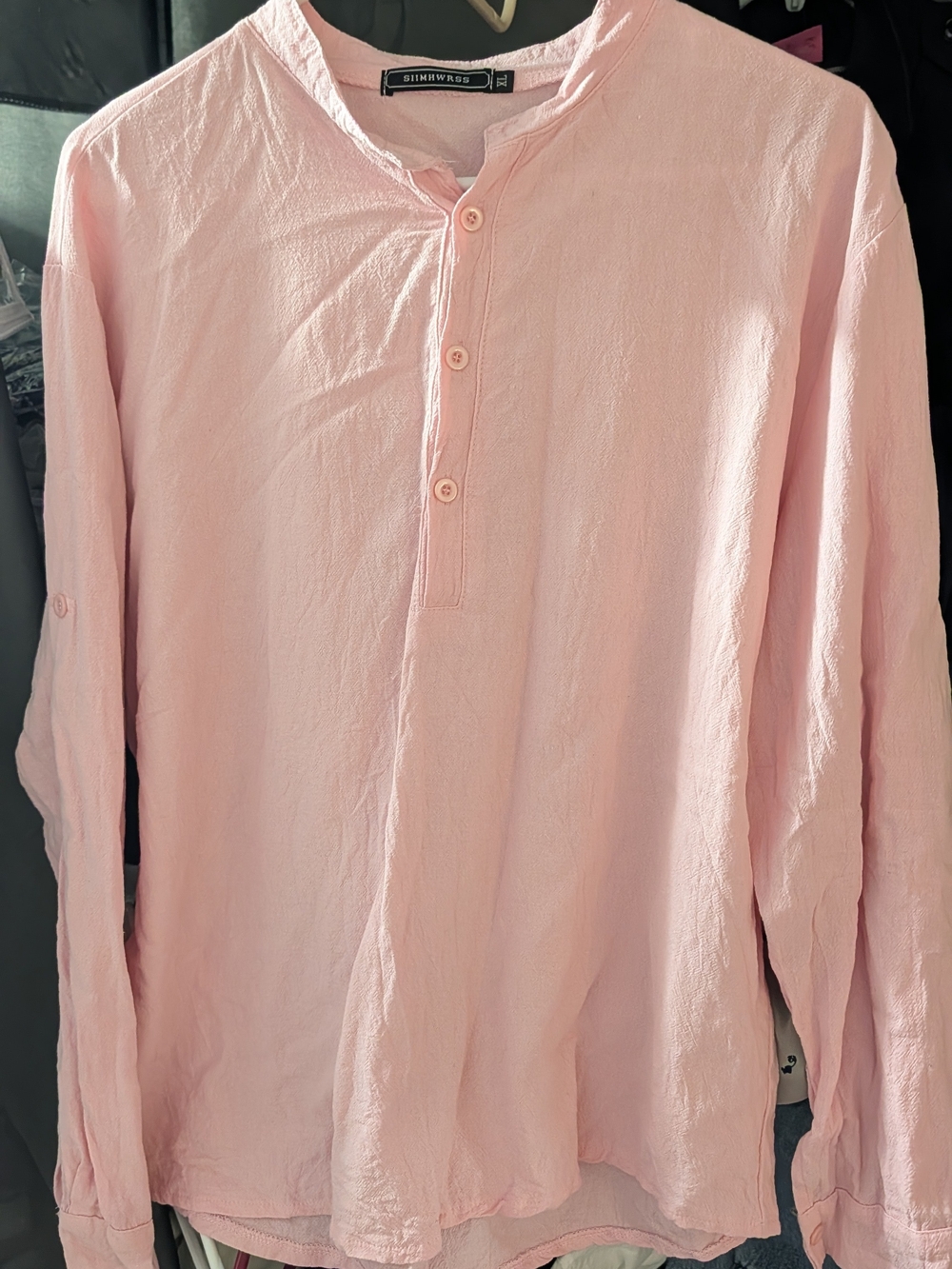 Light Pink Long-Sleeve Henley Shirt